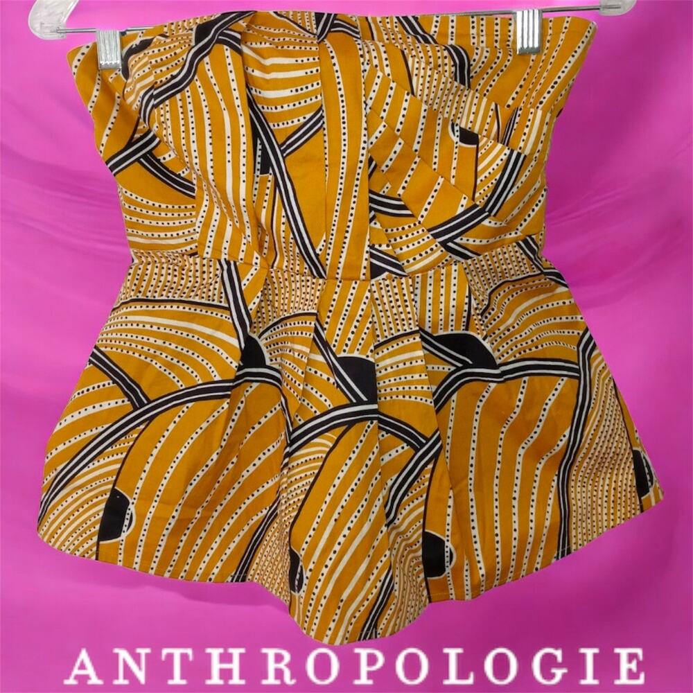 Floreat Sz 8 Gold Yellow Black Dotted Sleeveless Strapless Anthropologie‎ Boho